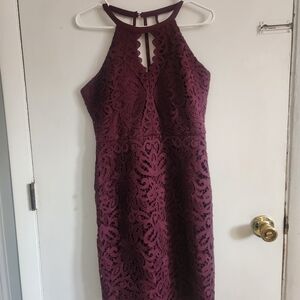 Guess Lace Halter Midi Dress - Burgundy